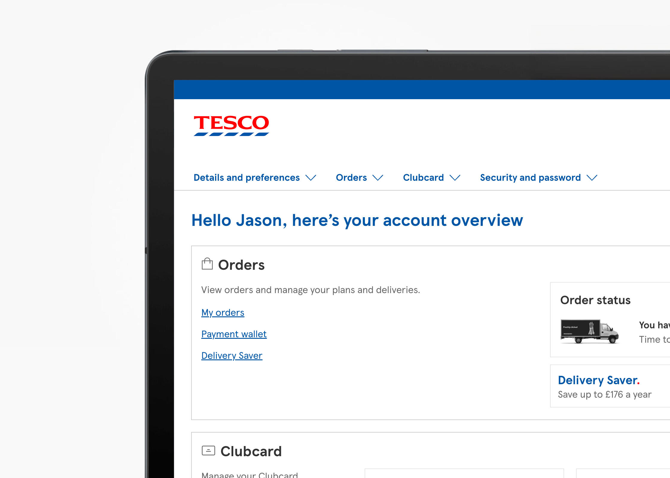Tesco Account Dashboard
